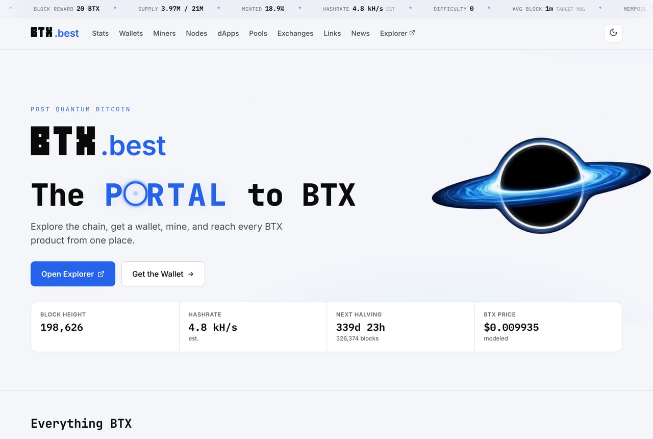 btx.best, a portal collecting the BTX products and tools in one page. It is built by easyBTX, which its own footer states.