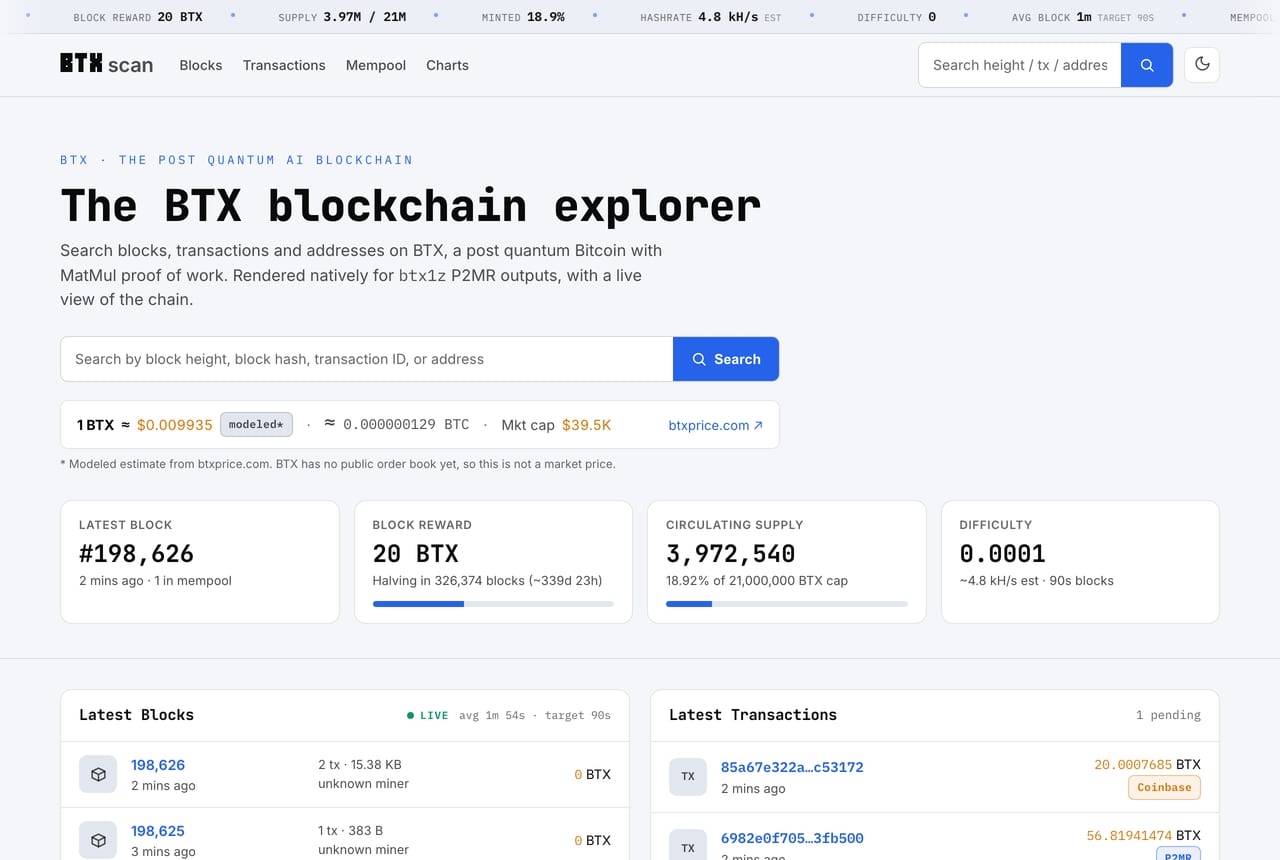 btxscan.io, the BTX block explorer.