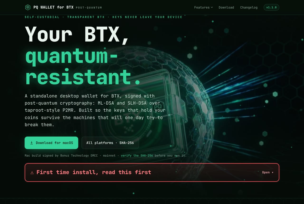 PQ Wallet, die Post-Quanten-Wallet für BTX auf dem Desktop.