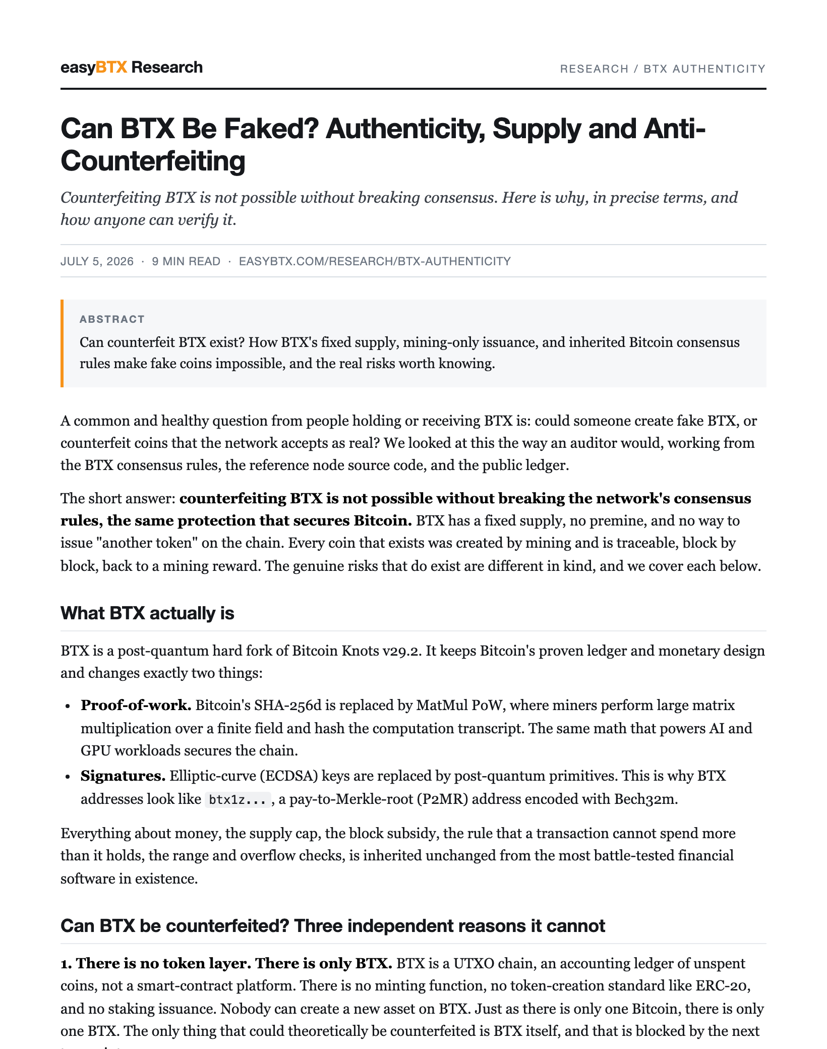 First page of Can BTX Be Faked? Authenticity, Supply and Anti-Counterfeiting as a PDF paper
