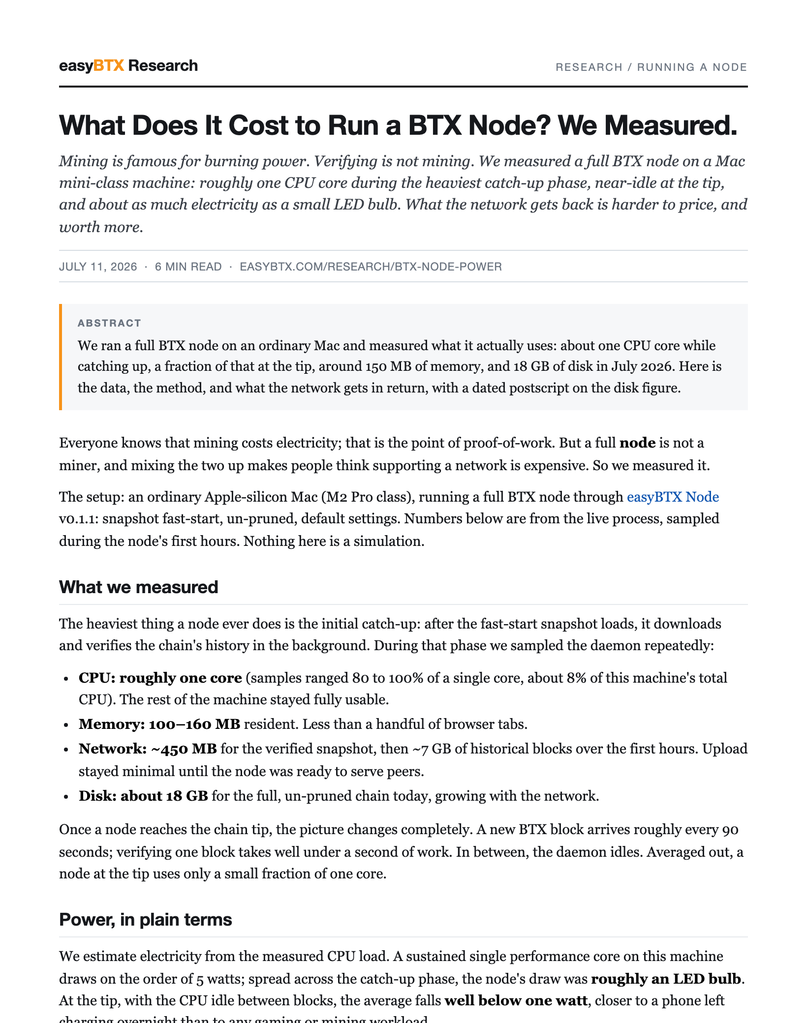 First page of What Does It Cost to Run a BTX Node? We Measured. as a PDF paper